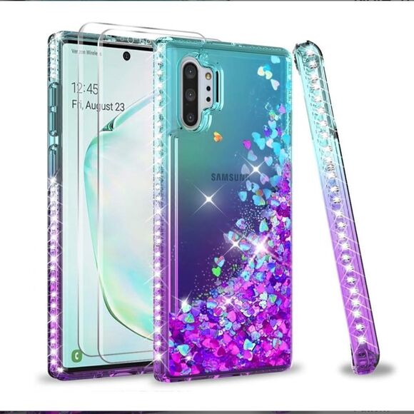 NEW LeYi NOTE 10  Case W/ 2 Tempered Glass Protectors Teal Glitter (Not Plus) - Picture 1 of 7